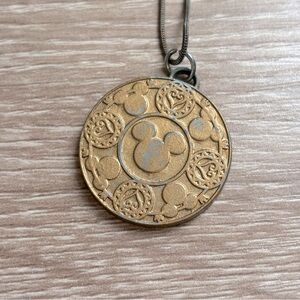 Disney Bronze Mickey Mouse Round Pendant Chain Necklace